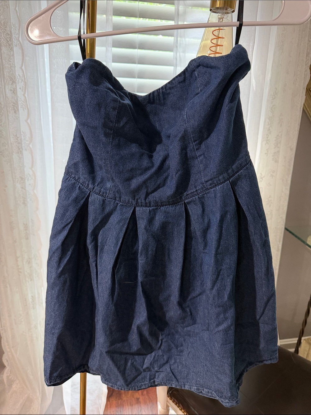 Forever 21 Navy Denim Circle Strapless Dress
